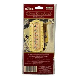 Bucilla Brass Stitchables Bookmark Cross Stitch Kit Violet Flower Monogram 43797